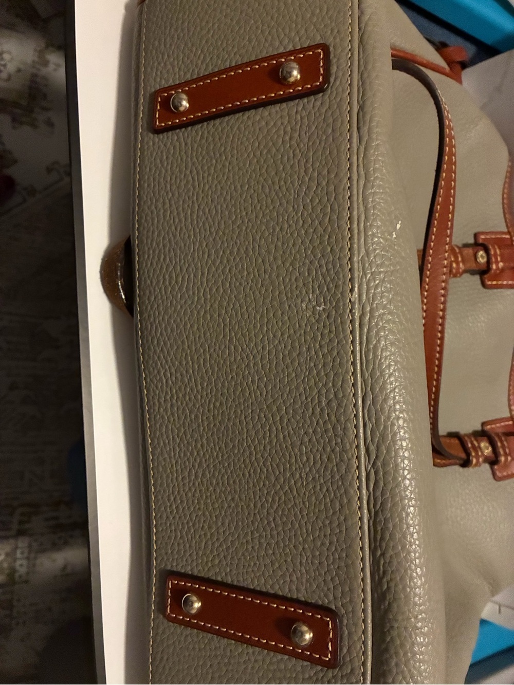 Dooney & Bourke Sage Green Leather Shoulder Bag with Brown Trim